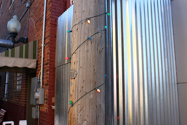 lamp post with colored bulbs