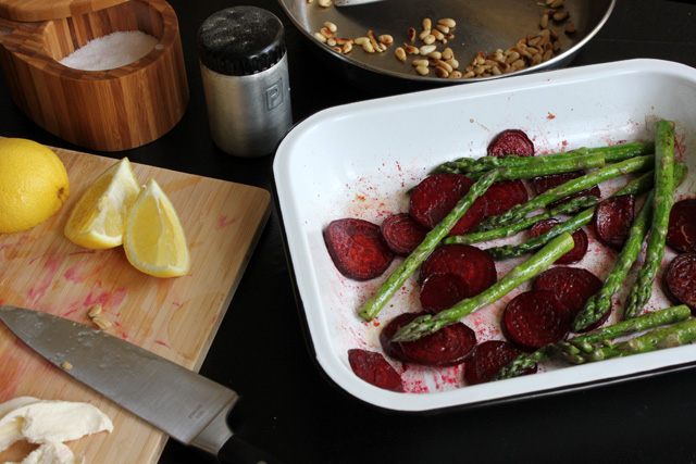 6 beets asparagus toasted pine nuts mozzarella
